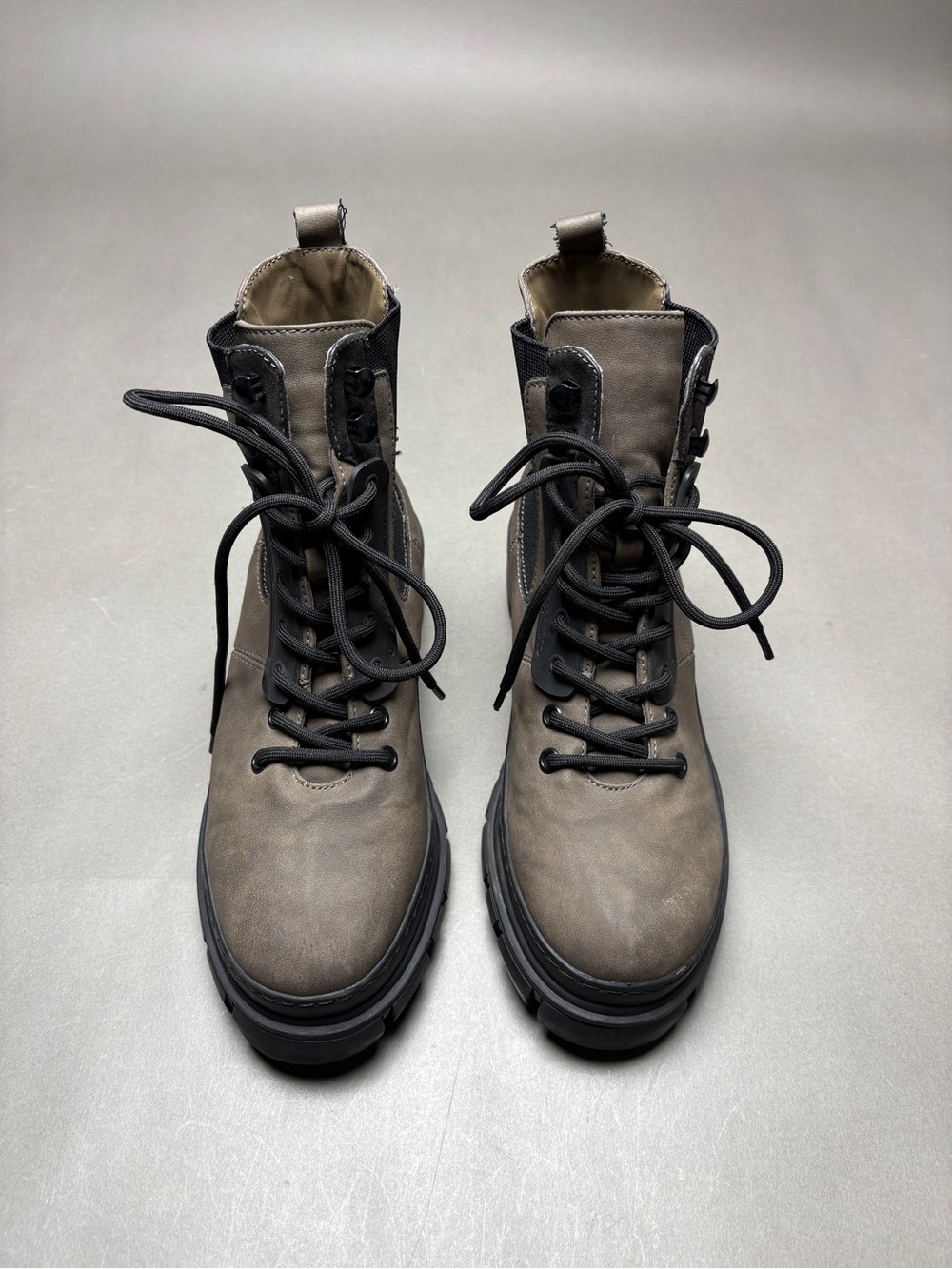 MIA Taupe Lace-Up Chunky Combat Boots with Black Soles - Picture 3 of 14